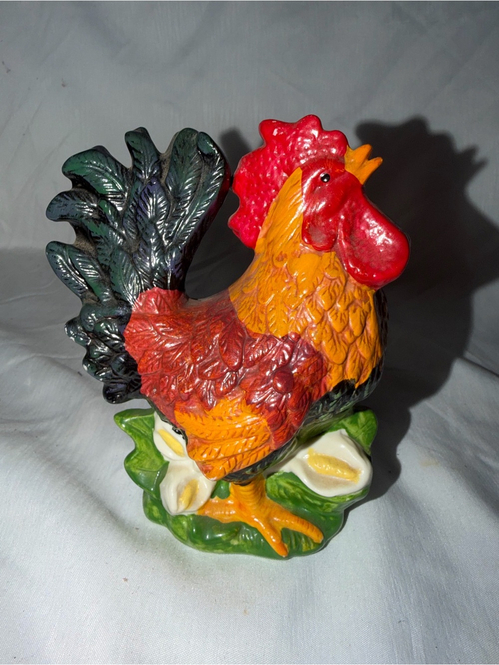 Colorful Glazed Ceramic Rooster Figurine – Unmarked Country Chic